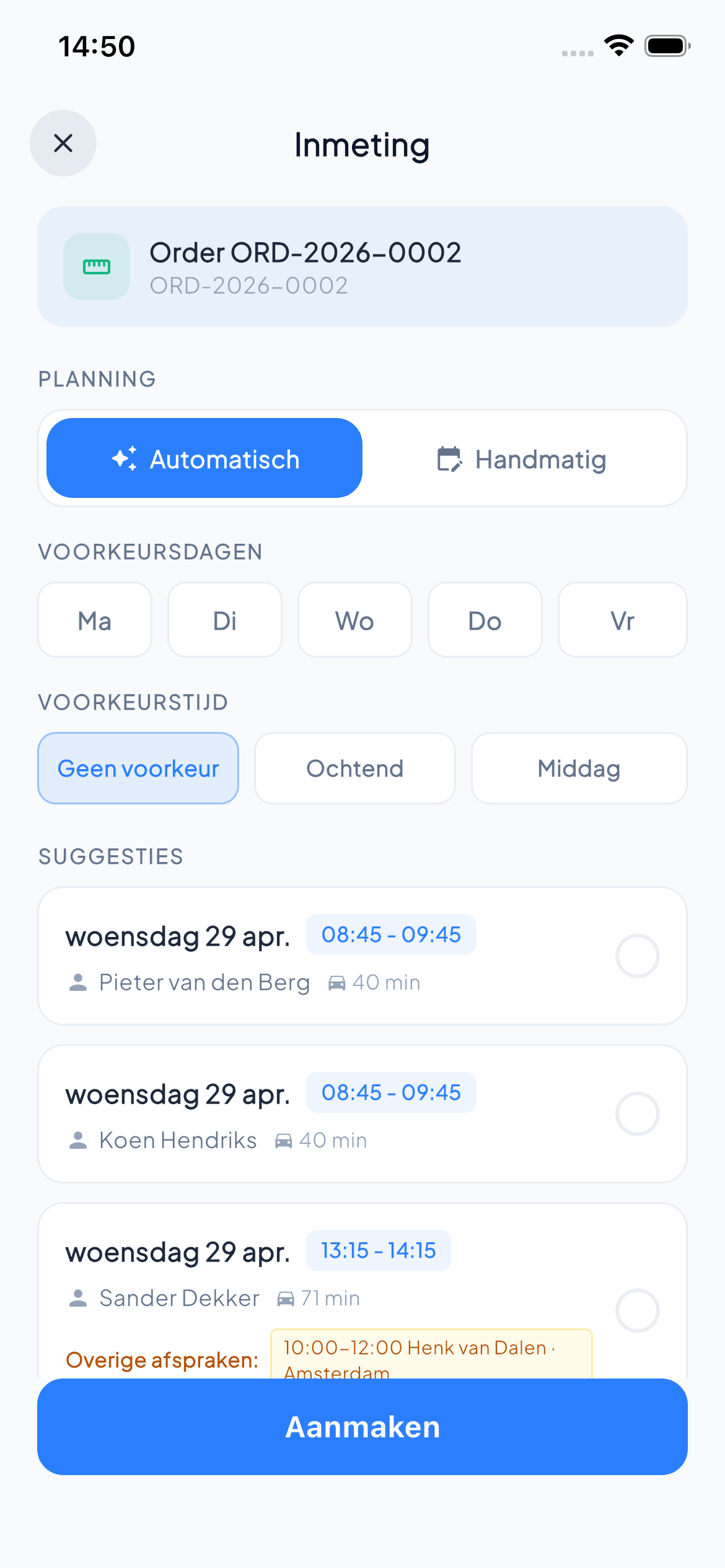 Flutter app afspraak maken