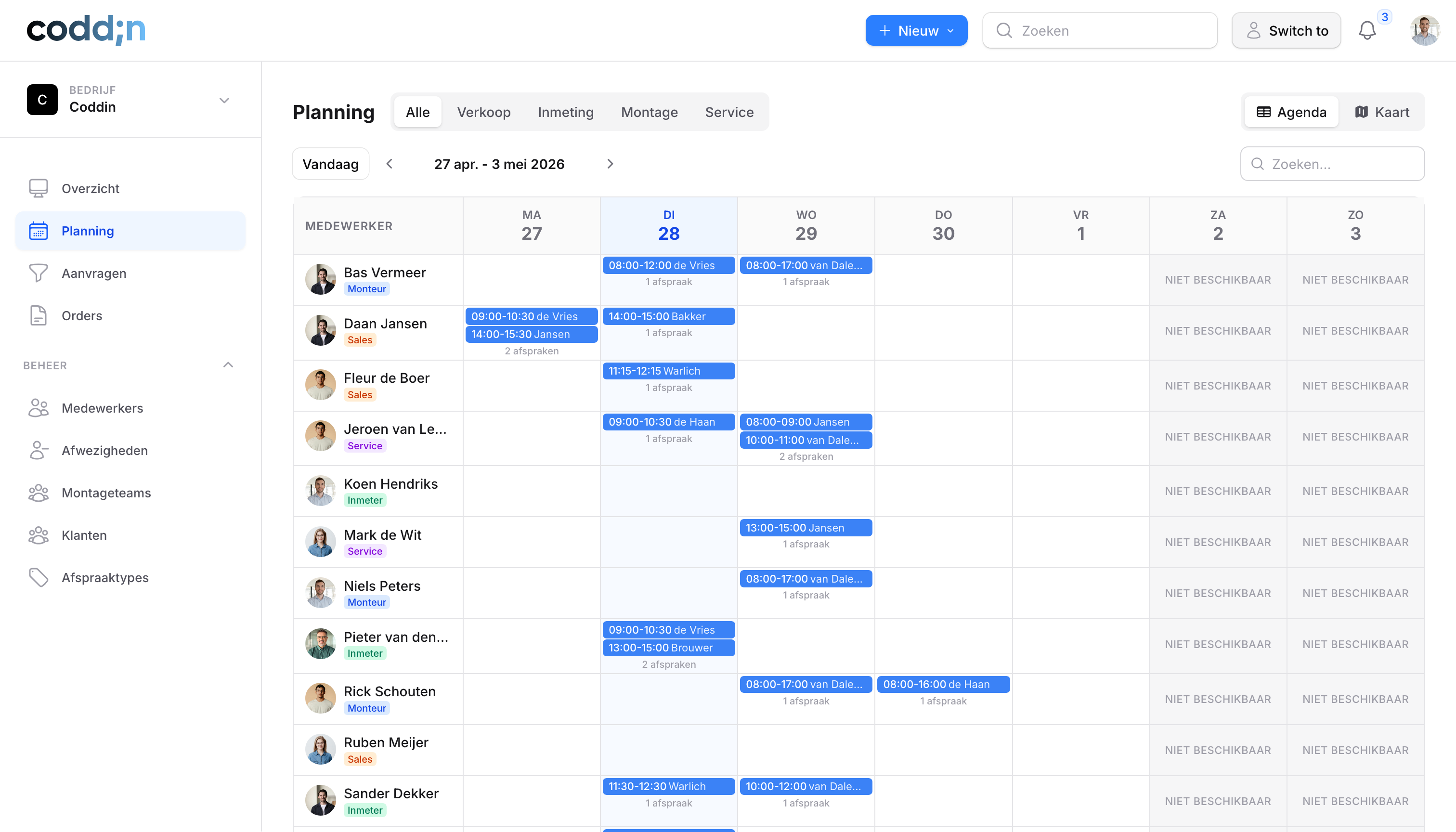 Portal planningsoverzicht